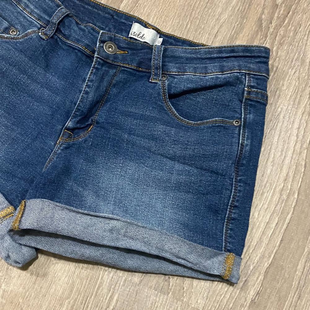 Isolde Cuffed Denim Mom Shorts Size 12 | Dark Wash Stretch Jean Shorts High Rise - Picture 3 of 5